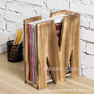 Wooden Letter M <b>Bookend</b> Desk Organizer Storage Rack For Office Home Decor - Product Image 3