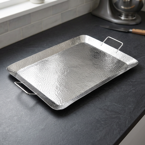 Newest Arrival Fancy Modern Oval Silver Metal Dishwasher Safe Polished Finish Deluxe Serving <b>Tray</b> Decorative Platter - Product Image 1