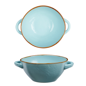 LIGNE MÉDITERRANÉENNE - BOL À SOUPPE EN GRÉCIERES TURQUOISE À 2 POIGNÉES 540ML - Product Image 1