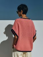 Pull décontracté pour femme, nouveau modèle, col en V, tricot ajouré, manches chauve-souris amples, fin, respirant, ajusté, polyvalent (100% Polyester, personnalisable)