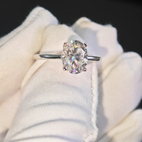 Bague élégante en argent massif plaqué rhodium avec moissanite ovale VVS, bijoux fins, pour femmes et filles, cadeau, testeur de diamant