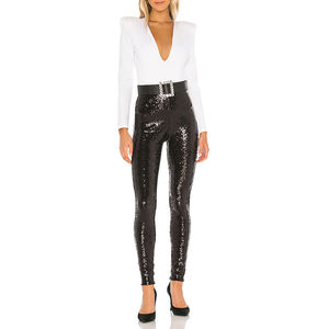 Pantaloni <span class=keywords><strong>Skinny</strong></span> Neri con Paillettes da Donna, Pantaloni Lunghi da Ufficio per Signore - Product Image 4