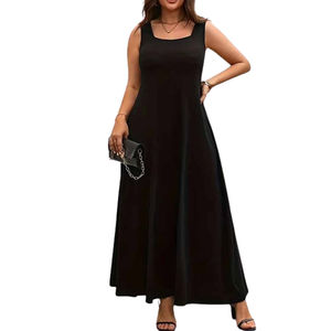 Kadın yaz giyim bayanlar düz renk kayış rahat yaz uzun Vestidos Para Mujer siyah gevşek A-line artı boyutu elbiseler - Product Image 1