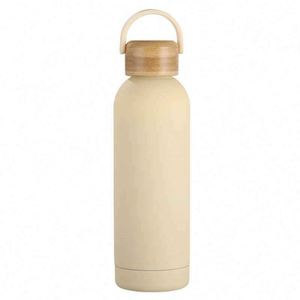 Botella de Agua Minimalista de Acero Inoxidable con Aislamiento al Vacío, Tapa de Madera, Aislamiento Térmico de 6-12 Horas, a Prueba de Derrames y Fugas - Product Image 1