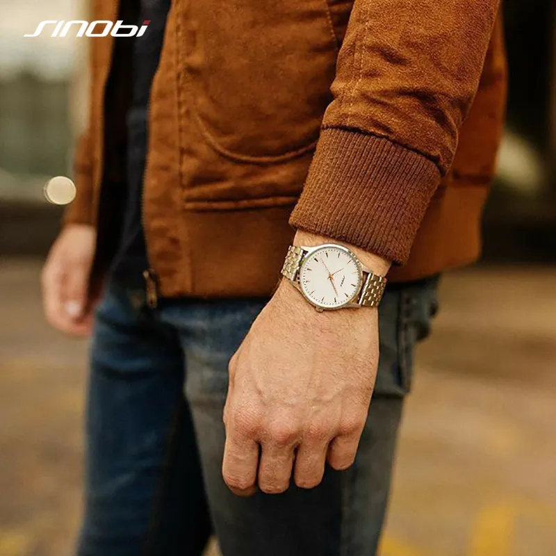 SINOBI eccezionale cinturino in acciaio inossidabile orologio da uomo di qualità orologio da uomo formale movimento giapponese orologi al quarzo Vintage S9823G