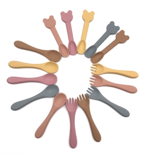 BPA Free Silicone Baby Spoon Fork Set First Stage Soft Toddler Kids Mealtime Cutlery Utensils Infant Tableware Dinnerware <b>Kit</b> - Product Image 1