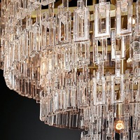 Lustre industriel classique américain en fer et cristal, suspension pour escalier, hauteur réglable, installation facile pour hall d'hôtel