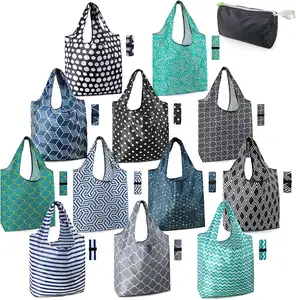 Özel katlanabilir hafif yeniden kullanılabilir Polyester alışveriş çantası yıkanabilir naylon Tote alışveriş çantası