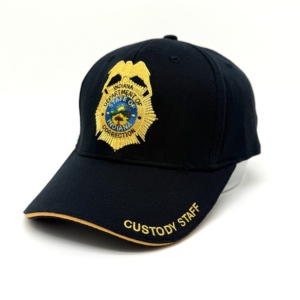 Gorra de Alta Calidad con Bordado en Relieve Azul Marino - Insignia del Personal de Seguridad Correctiva de Indiana, Gorra Ajustable de Sarga de Algodón - Product Image 1