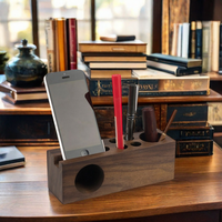 Organisateur de bureau en bois naturel, accessoires de bureau, porte-stylo, support de téléphone portable, support de tête, simple niveau, multifonction, rectangulaire