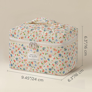Floral Quilted Make up <b>Bag</b>,Large Cotton Cosmetic <b>Bag</b>,Fashionable Travel Makeup Pouch - Product Image 2