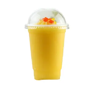 Plastik yoğurt kabı şeffaf 12oz özelleştirilmiş içecek gıda sınıfı Rpet fincan meyve suyu içme fincanı kapaklı