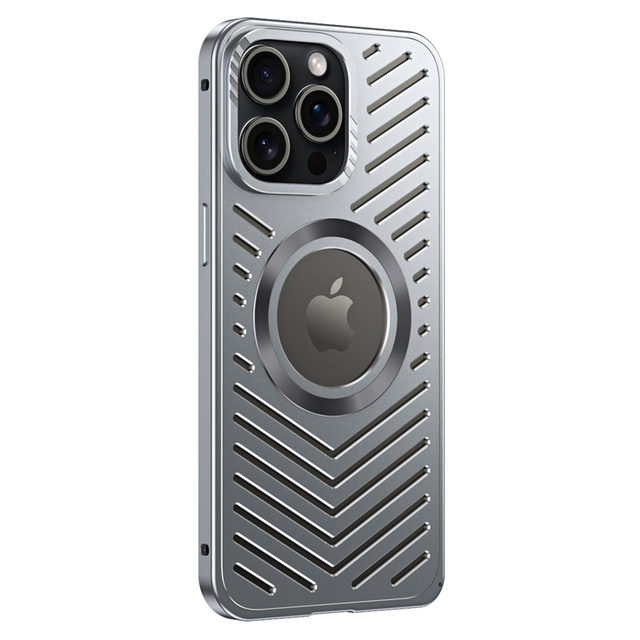 Metal Aluminum Alloy Ice Cool Heat Dissipation Magnetic Phone Case for iPhone 16 15 14 13 Pro Max Removable Hollow Shell Cover