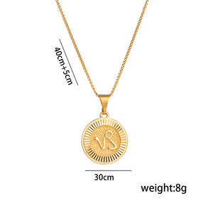 Kalung tanda zodiak wanita, Perhiasan mode baja tahan karat pereda koin Romawi Kuno 12 kalung liontin zodiak - Product Image 4