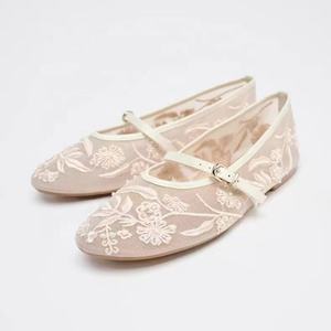 Nouvelles Chaussures Simples Femme Printemps-Été 2026 Style Rétro Broderie Perles Incrustées Chaussures <span class=keywords><strong>de</strong></span> <span class=keywords><strong>Ballet</strong></span> en Maille - Product Image 5