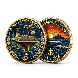 Pièce commémorative du 250e anniversaire de l'US Navy, en laiton plaqué or, frappée à la presse, motif patriotique, jeton circulaire, honneur, courage, engagement - Product Image 5