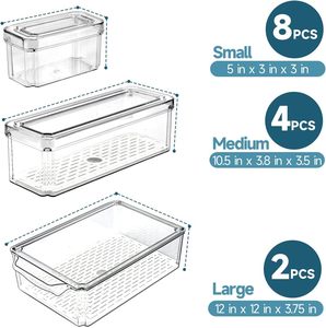 Transparent Plastic Rectangle <b>Kitchen</b> Pet Food <b>Storage</b> <b>Box</b> Bins Stackable Refrigerator Fridge Organizer Set with Handle - Product Image 4