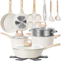 Peralatan Masak Batu Maifan Anti Lengket 17 Buah Set Desain Minimalis Modern Tutup Kaca Gagang Kayu untuk Perdagangan Luar Negeri yang Dapat Disesuaikan