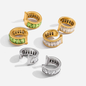 <b>Clip</b>-On Earrings Stainless Steel Channel Setting Square Diamond Geometric Design For Women Gift Jewelry - Product Image 1