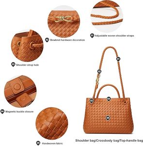 Custom PU Leather Hand woven Designer Tote Bag Retro All-match <b>Large</b> Capacity Commuting Crossbody Single shoulder Handbag - Product Image 4