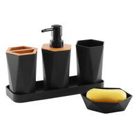 Ensemble d'accessoires de salle de bain en résine pour hôtels et gîtes, modèle T227, option logo personnalisé, comprenant bouteille, porte-brosse à dents et gobelet