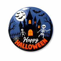 Badge en fer blanc personnalisé, motif fantôme de dessin animé moderne pour Halloween, impression UV, faible MOQ, vente en gros d'usine, pour festivals et fêtes