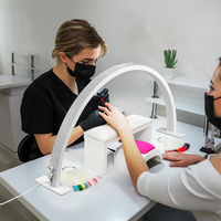 Table multifonctionnelle pour salon de beauté Lumière demi-lune LED pour bureau à ongles avec bouton rotatif Effet Bling Bling