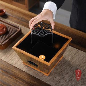 Bamboo Tea Warmer Square Large Lacquered Bucket Shape Rock Tea Brewer Candle Heating Jug For Tea Room - Product Image 5