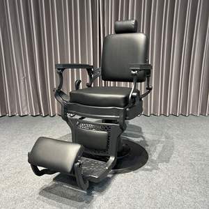 Chaise de barbier professionnelle noire robuste pour hommes, style rétro Belmont, pour salon de coiffure, fournie directement par l'usine - Product Image 4