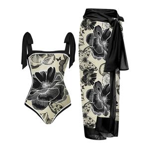 Traje de Baño de Dos Piezas con Diseño Personalizado Retro, Estampado Floral de Encaje, Falda de Playa de Cintura Alta, Sexy, para Mujer - Product Image 1