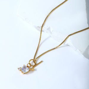 Conception mignonne en acier inoxydable étanche or grand Cz collier femmes Cupidon flèche coeur collier pour les femmes - Product Image 6