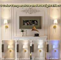 Appliques Murales Intérieures Dorées RVB Dimmables Sans Fil à Piles avec Télécommande Rechargeables pour Salon