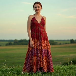 Elegante Vestido Largo Bohemio de Rayón Dori para Mujer, Ecológico, Cintura Natural, Transpirable, Cuello en V, Brillante, Suave, Informal - Product Image 1