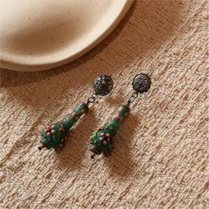 Pendientes Colgantes de Cristal de Murano Estilo Nepalí Vintage, Pendientes de Gotas Florales Verdes para Mujer - Product Image 3