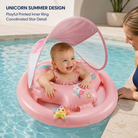 Flotador de Piscina para Bebés con Toldo y Asiento Textil Suave, Anillo Doble de PVC de 0.30 mm para Colecciones de Marca Privada