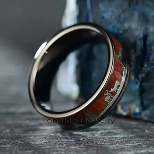 Perhiasan Koa cincin tatahan kayu Antler, cincin Tungsten hitam, cincin pasangan, cincin pertunangan - Product Image 5