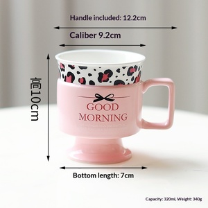 Vintage Floral European Style Light Luxury <b>Ceramic</b> Goblet Coffee <b>Cup</b> with Handle Microwave Safe for Office & Breakfast Use - Product Image 5