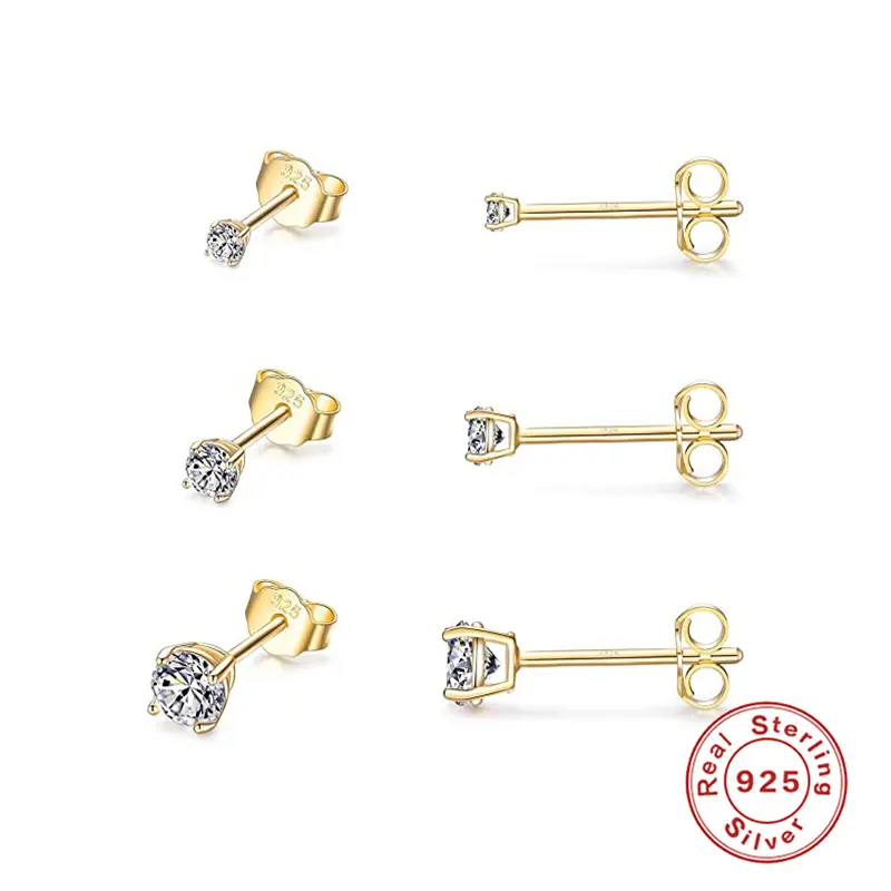 Vàng trắng mạ không gây dị ứng Stud Bông tai khối Zirconia Bông tai Stud không gây dị ứng 925 Sterling Bạc Stud Bông tai đặt