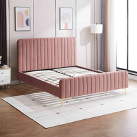 Cama de Plataforma King Size Tapizada de Lujo con Almacenamiento, Diseño Plegable Ecológico, Tela Suave, Estilo Moderno de Mediados de Siglo, Madera para Dormitorio