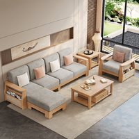 Elegantes L-förmiges Sofa-Set aus Samt mit Mid-Century Modern Design und Liegefunktion für Apartment-Wohnzimmer, mit Bücherregal