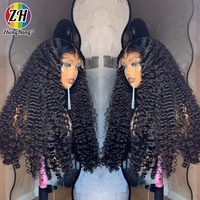 Wig Rambut Asli Brasil Burma 30 40 Inch, Model Deep Wave Curly, Lace Frontal 13X4 HD, Wig Rambut Manusia untuk Wanita Kulit Hitam