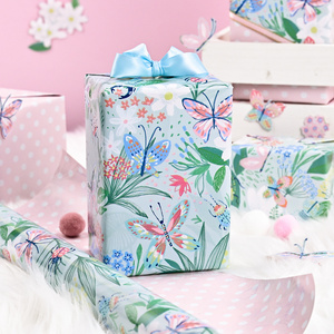 Butterfly Floral <b>Wrapping</b> <b>Paper</b> Roll Double Side Art <b>Paper</b> Eco-Friendly Gift Packaging with PE Coating 80GSM - Product Image 1