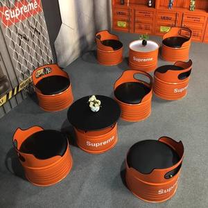 Ensemble de banquettes industrielles en forme de baril, 1 table basse en métal avec sièges de style tambour pour café, <span class=keywords><strong>bar</strong></span> et salon de bureau - Product Image 2