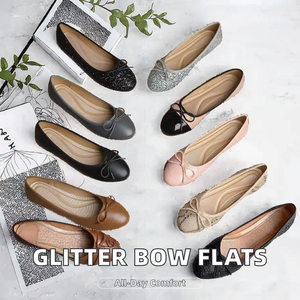 Ballerines plates à enfiler pour femmes en cuir pailleté multicolore avec nœud papillon, chaussures d'été confortables - Product Image 2