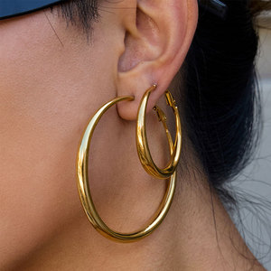 Pendientes al por Mayor, Acero Inoxidable 316L, Chapados en Oro de 14k y 18k, Joyería Fina de Moda, Pendientes de Aro Grandes para Mujer - Product Image 1