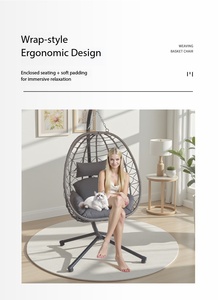 Fauteuil suspendu en rotin PE imperméable avec coussin épais et support métallique pour intérieur, extérieur, balcon, terrasse, détente - Product Image 3