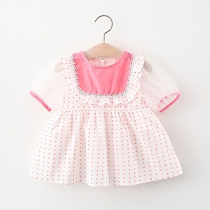 Baby Casual Clothes Toddler Kids <b>White</b> Dresses Girls Short Chiffon Ruffle Dress With Dot of Wholesale - Product Image 1
