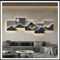 Décoration murale LED en cristal de montagne noir et gris, paysage panoramique à cinq panneaux pour salon, bureau, hôtel, intérieurs modernes