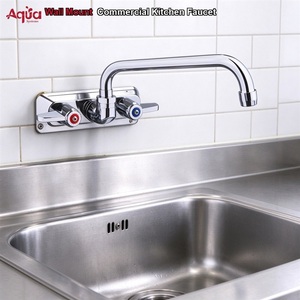 Robinet de cuisine en laiton, mitigeur double poignée pour évier de cuisine professionnelle, eau chaude et froide, fixation murale - Product Image 1
