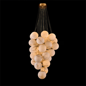 JYLIGHTING <span class=keywords><strong>Lustre</strong></span> moderne en laiton avec globes en albâtre et pierres naturelles, idéal <span class=keywords><strong>pour</strong></span> salon, hôtel, villa - Product Image 2
